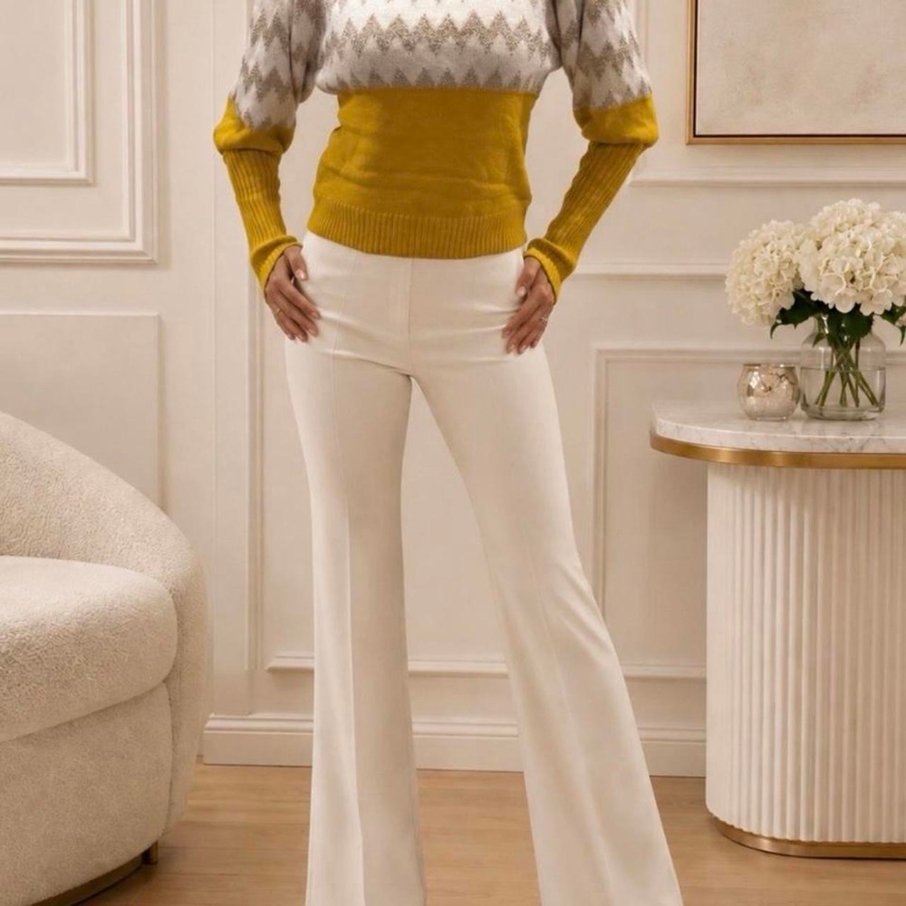 The Lacey Sweater in Mustard with white and gray chevron pattern